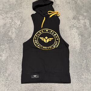 Flex-N-Flex Hoodie Tank Top Shirt Mens Small Black Racerback Gym Workout